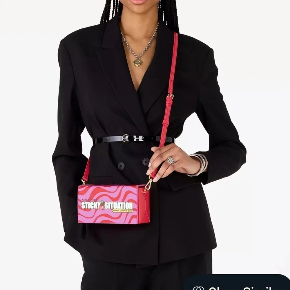 Kate Spade Cherry Print Pink and Red Crossbody Bag sticky situation bubble gum